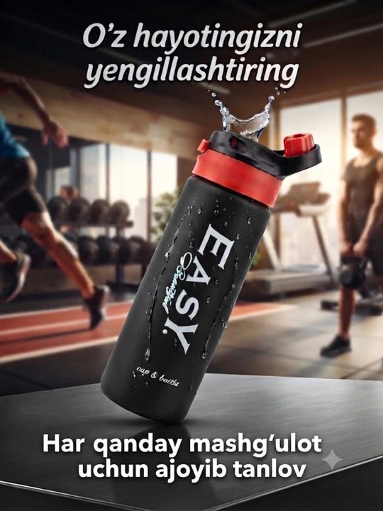 Sport suv idishi, fitnes idishi, qopqoqli va o‘lchov shkalasi bilan, 800 ml - 