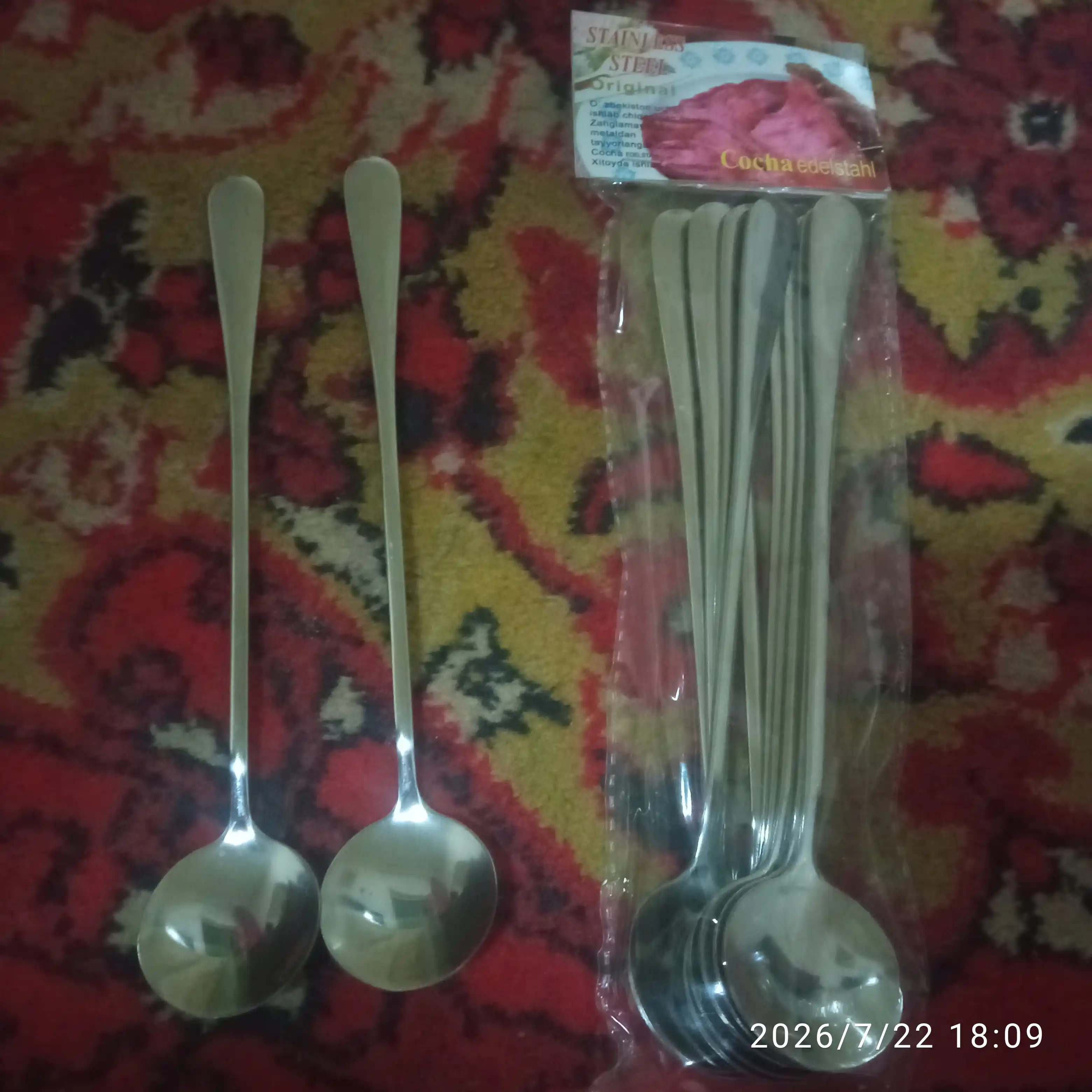 Uzun choy qoshiqlari, 6 dona to'plam,  desert va muzqaymoq uchun qoshiq