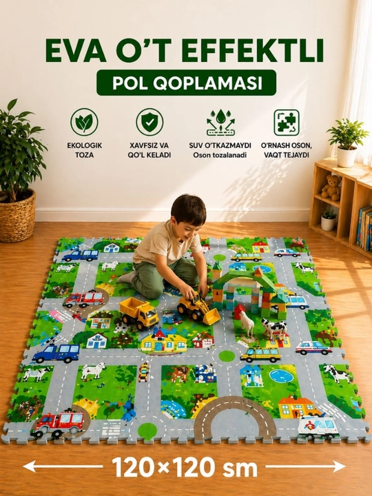 Развивающий коврик для детей, 120x120 см, безопасный и удобный игровой коврик - 