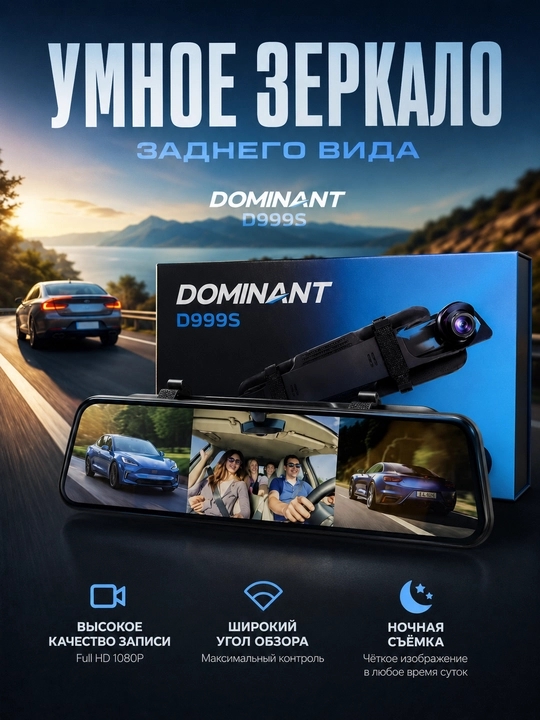 Videoregistrator DOMINANT D999S 4K Wi-Fi 3 kamerali 32GB fleshkali avtomobil uchun - 