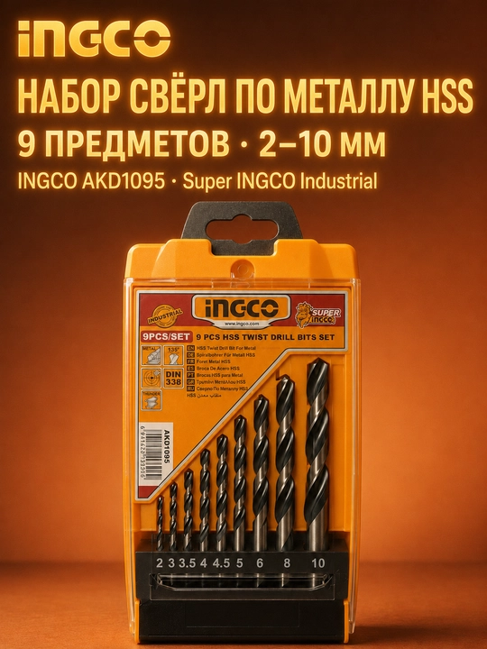 INGCO HSS metall parmalari to'plami 9 dona 2-10mm DIN 338 130 daraja - 