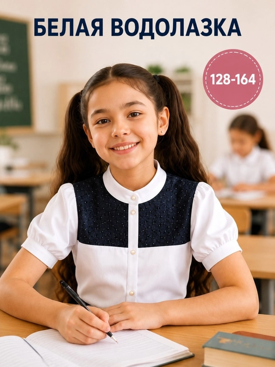 Oq kofta, qizlar maktab koftasi, maktab formasi, XB trikotaj, 128–164 razmer - 