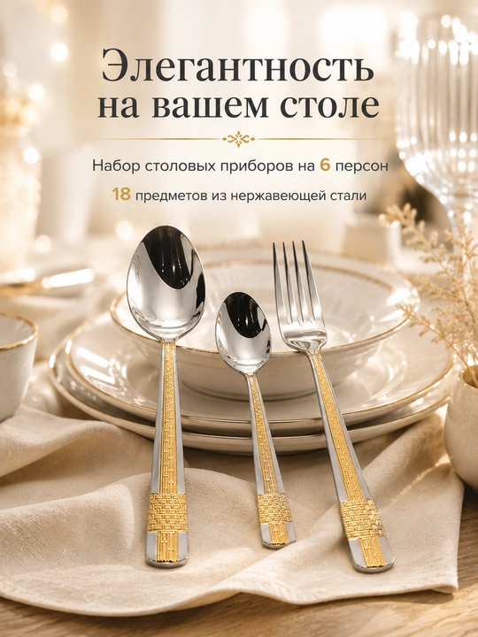 Набор столовых приборов, 18 предметов на 6 персон