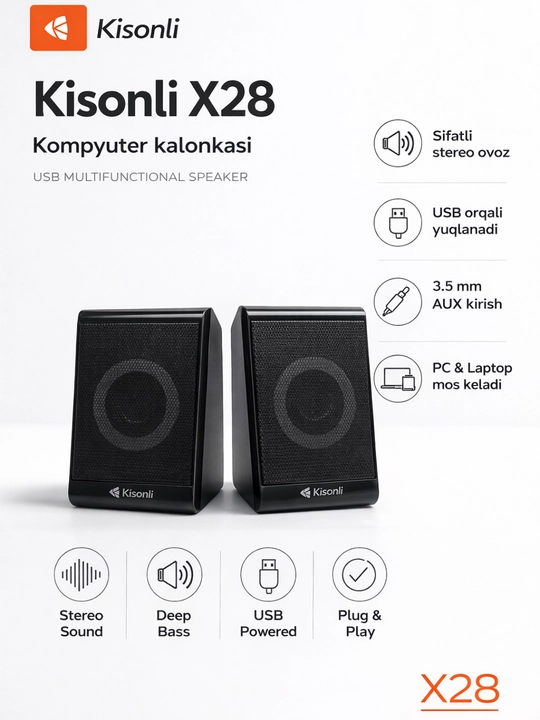 Компьютерные колонки Kisonli X28, X3, T-006, 2.0 с питанием от USB, 20 000 кГц