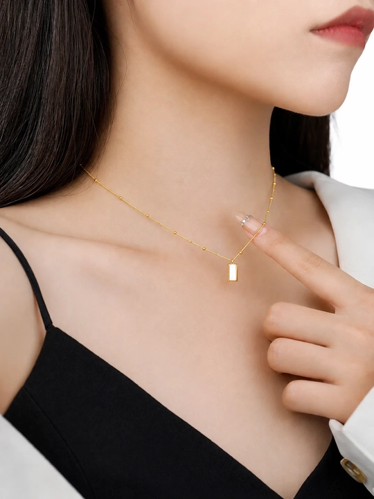 Ayollar uchun 925 Proba Sterling Kumush Bar Kulonli Zanjir, 18K Oltin Qoplamali