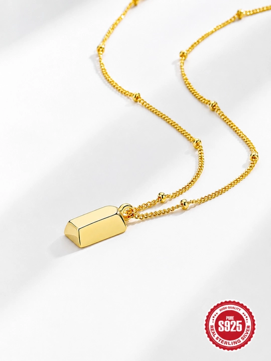 Ayollar uchun 925 Proba Sterling Kumush Bar Kulonli Zanjir, 18K Oltin Qoplamali - 