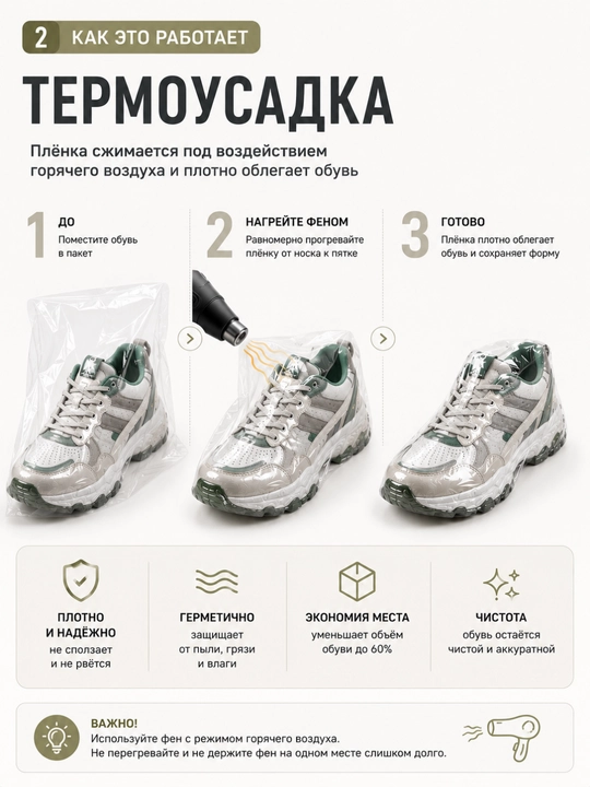 Ваккумные пакеты для хранения одежды и обуви, термоусадочные, 3 размера, 6/10/15 шт