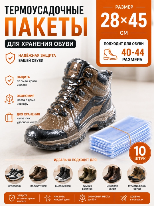 Ваккумные пакеты для хранения одежды и обуви, термоусадочные, 3 размера, 6/10/15 шт