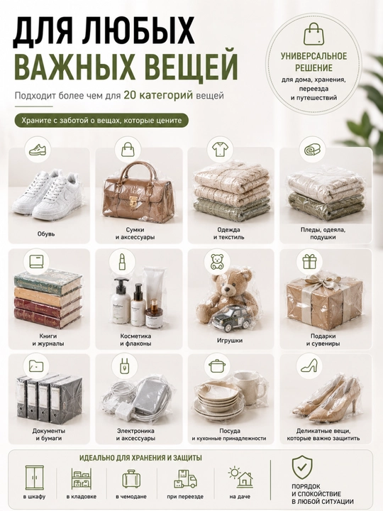 Ваккумные пакеты для хранения одежды и обуви, термоусадочные, 3 размера, 6/10/15 шт