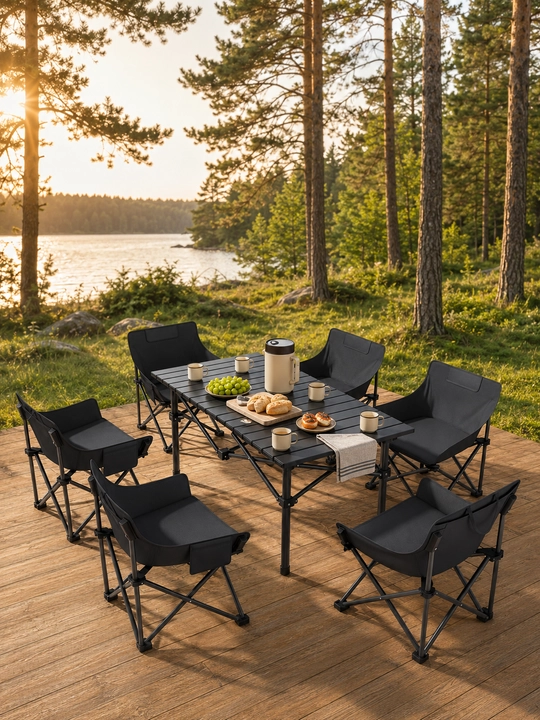 Stol va stullar to‘plami, 6 kishilik - ko‘cha/piknik to‘plami