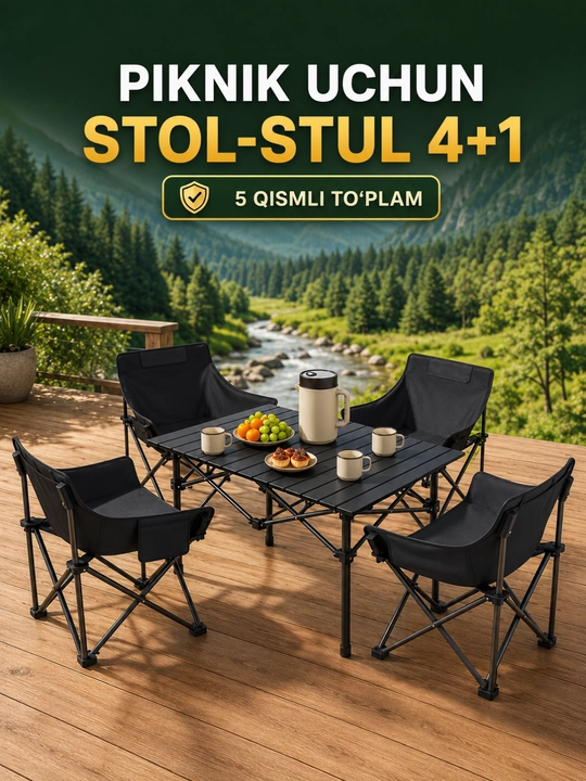 Stol va stullar to‘plami, 6 kishilik - ko‘cha/piknik to‘plami - 