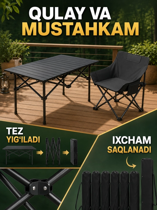 Stol va stullar to‘plami, 6 kishilik - ko‘cha/piknik to‘plami