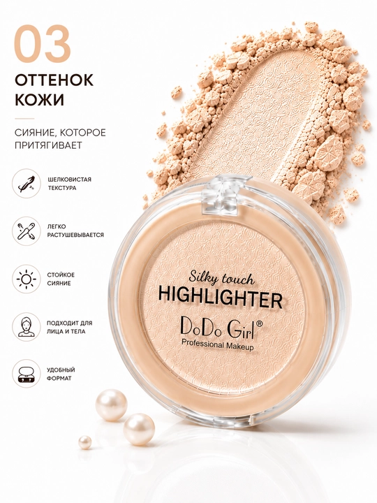 DoDo Girl Silky Touch Highlighter – Yuz va tana uchun yaltiratuvchi xaylayter - 