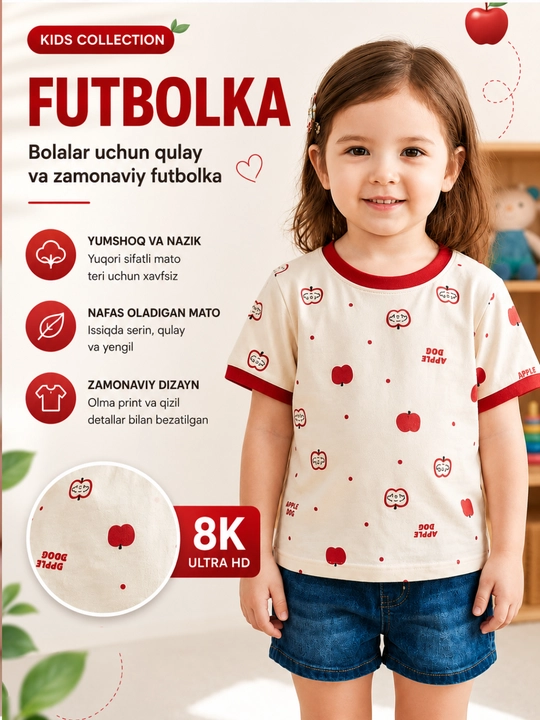 Детская футболка с принтом яблоко, хлопковая летняя футболка для детей