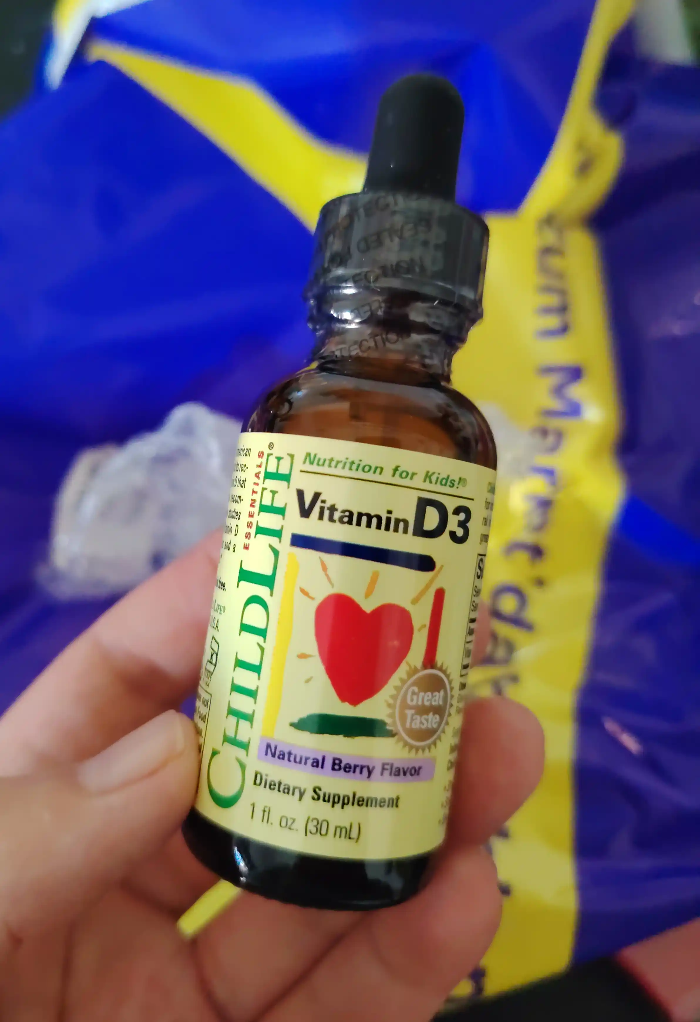Vitamin D 3 Childlife Essentials 500 ME, meva ta'mi bilan, 30 ml, bolalarga vitamin D