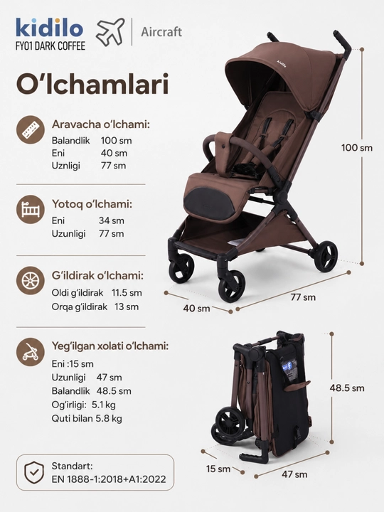 Детская коляска Kidilo FY01 — компактная, для путешествий