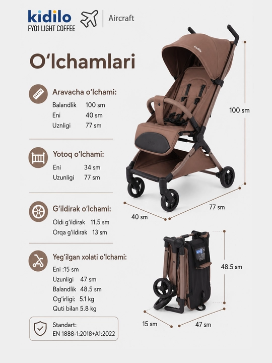 Детская коляска Kidilo FY01 — компактная, для путешествий