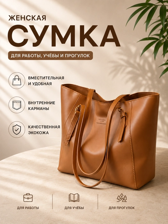 Сумка женская через плечо, шоппер, сумка для учёбы и работы, вместительная, эко-кожа
