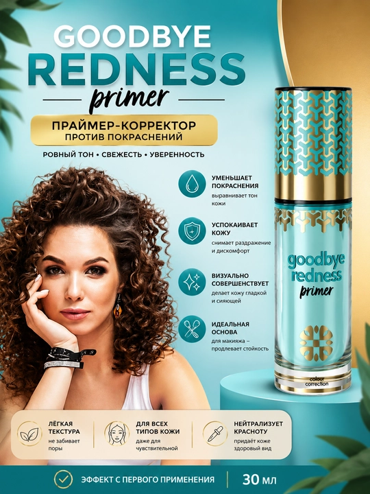 Ingrid Primer Goodbye Redness Mattifying korreksiyalovchi pardoz asosi, 30 ml - 