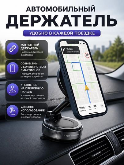 Магнитный держатель телефона для автомобиля с Magsafe, вращающийся на 360 градусов - 