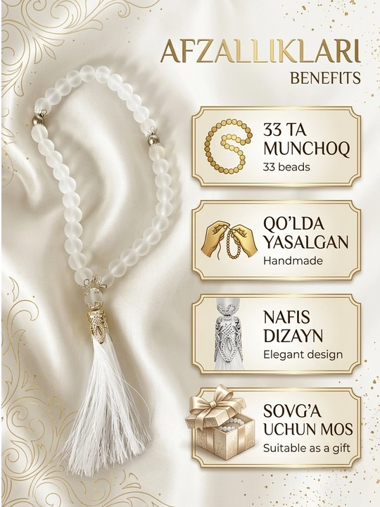 Tasbeh premium sifatli Zikr va ibodat uchun qoʻlbola islomiy tasbeh, 33ta munchoqlar