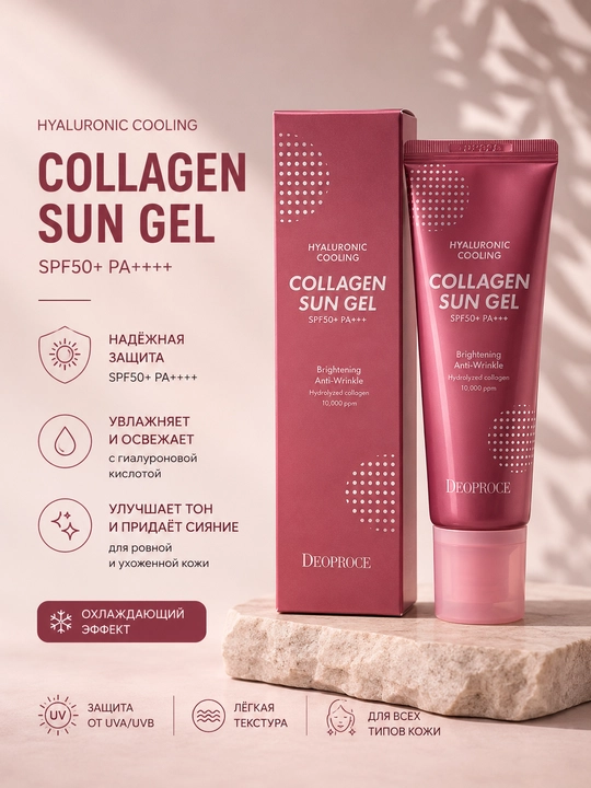 Deoproce Hyaluronic Cooling Collagen Sun Gel SPF50+ PA++++ 50 мл - 
