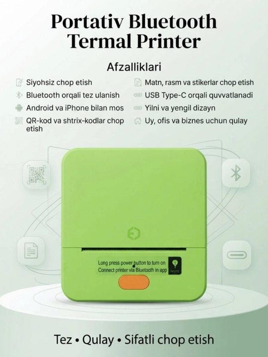 Bluetooth termal yorliq printeri iTech T1