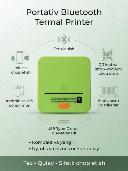 Bluetooth termal yorliq printeri iTech T1