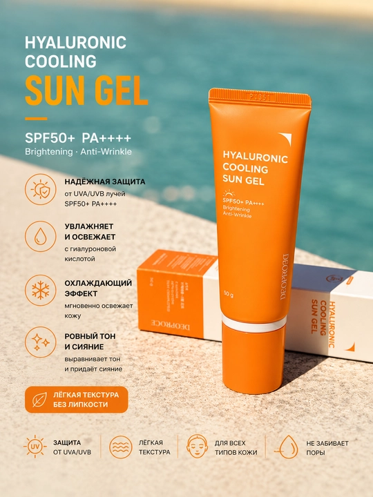 Deoproce Hyaluronic Cooling солнцезащитный гель SPF50+ PA++++ 50 г - 
