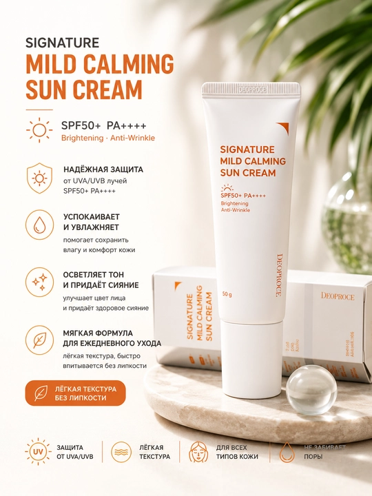 Deoproce Signature Mild Calming солнцезащитный крем SPF50+ PA++++ 50 г - 