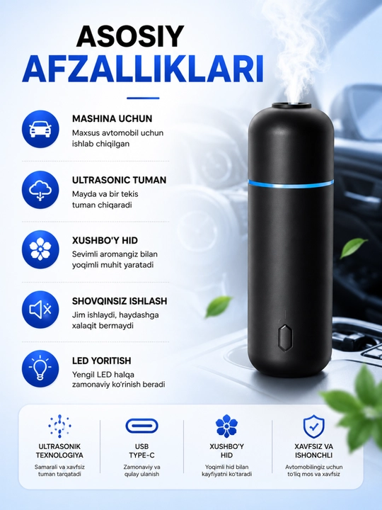 Автомобильный освежитель воздуха с электрическим диффузором, 6 ароматов