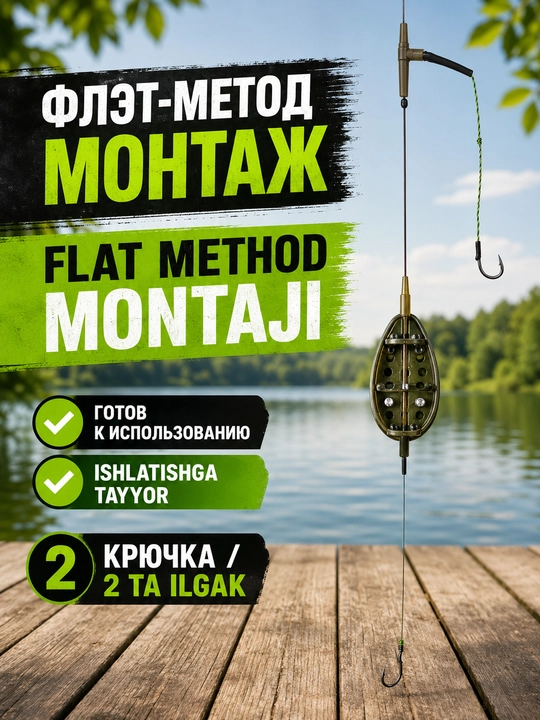 Karp, sazan va amur uchun Flat Method montaj, tayyor feeder jihozi, baliq ovlash uskunasi - 