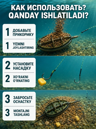 Karp, sazan va amur uchun Flat Method montaj, tayyor feeder jihozi, baliq ovlash uskunasi