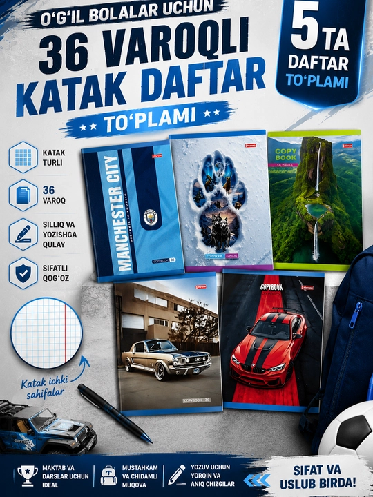 36 varoqli katak daftar – 5/10/20 talik to‘plam