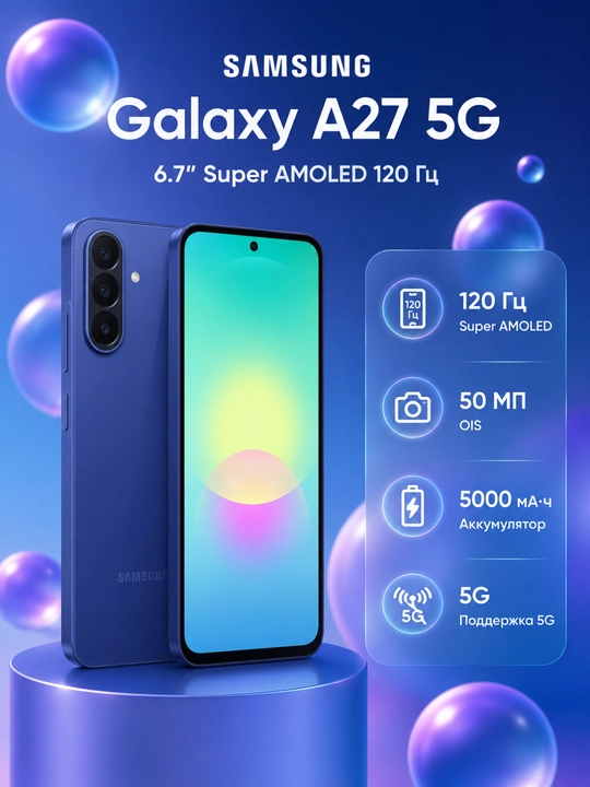 Samsung Galaxy A27 5G  Super AMOLED FHD + дисплей с частотой обновления 120 Гц