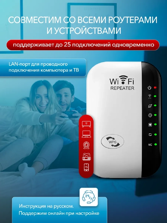 2.4 GHz WiFi kuchaytirgich, 300 Mbit/s repiter, 6 antennali, uy uchun