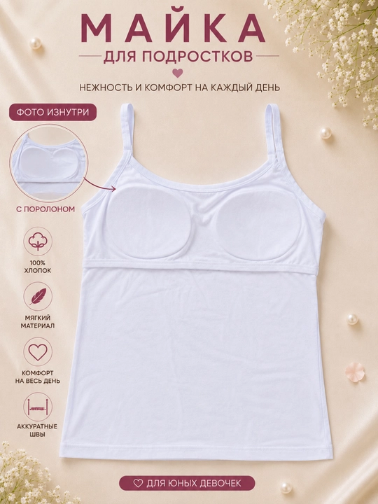 Майка для девочек с лямками, женское нижнее белье, хлопок, майка подростковая