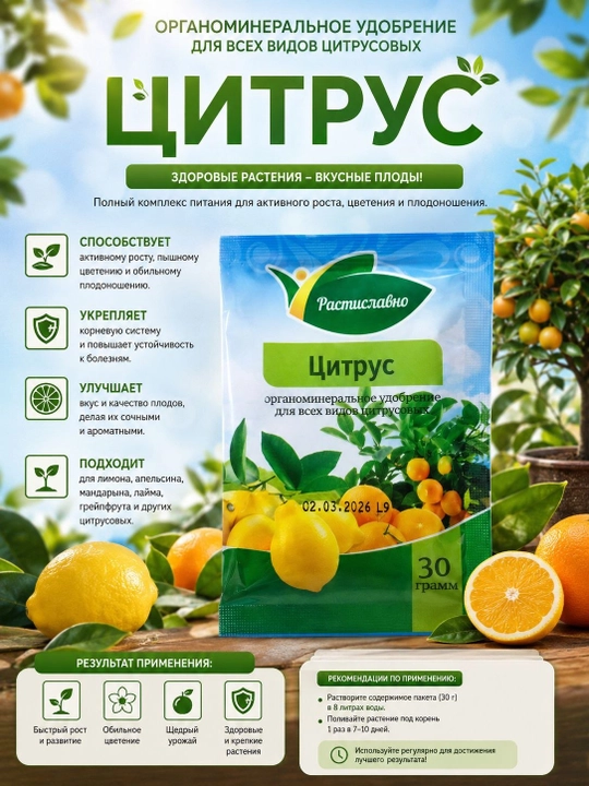 Удобрение для цитрусовых Citrus для лимона мандарина апельсина и лайма NPK 5 7 7