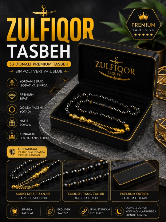 ZULFIQOR premium tasbeh 33 donali premium tasbeh nafis va hashamatli tasbeh - 