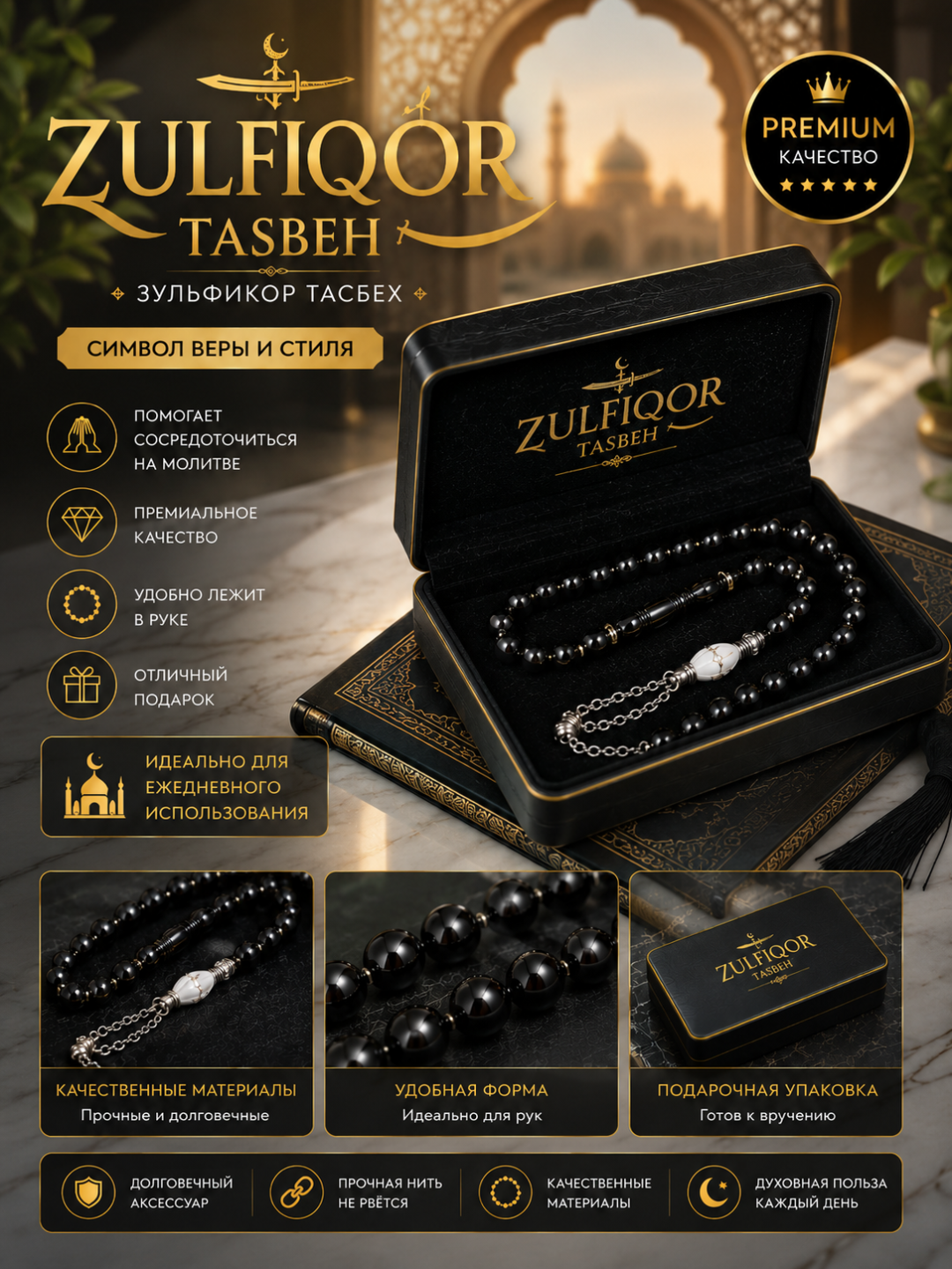 ZULFIQOR premium tasbeh 33 donali premium tasbeh nafis va hashamatli tasbeh