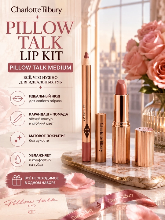 Charlotte Tilbury Pillow Talk Lip Kit мини-набор для губ Pillow Talk Medium - 