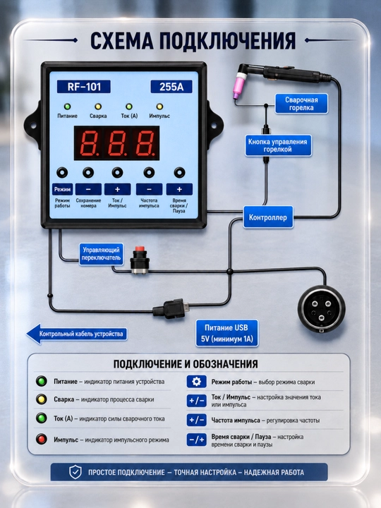 Argon Arc TIG payvandlash uchun professional RF-101 impuls boshqaruvchisi, to'plam
