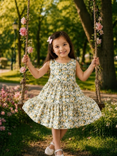 Qizaloqlar yozgi ko'ylagi HB satin 2–7 yosh gul print yengil havo o'tkazuvchi