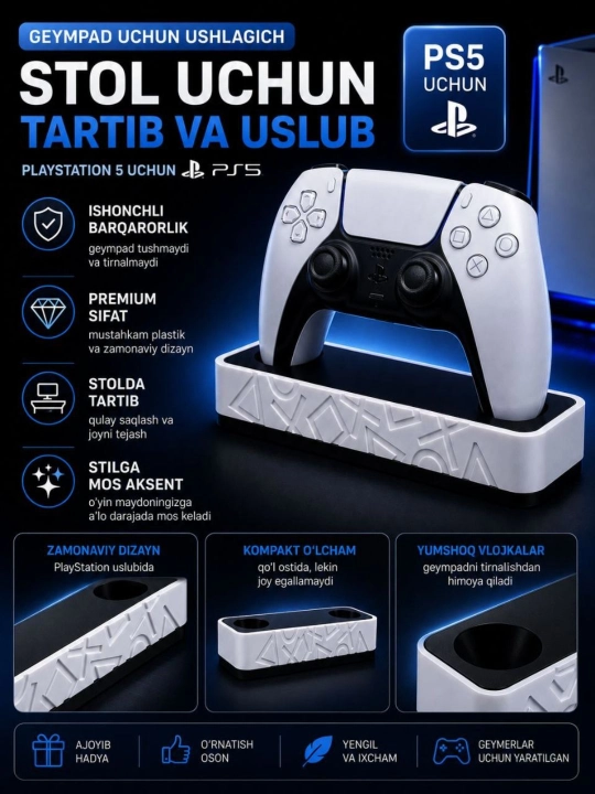 PS5 DualSense geympadi uchun stend PlayStation 5 kontroler ushlagichi stol usti