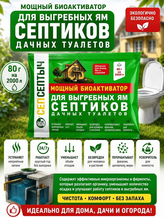 Биоактиватор Доктор Робик 109 для септиков, выгребных ям и дачных туалетов, 75 гр - 