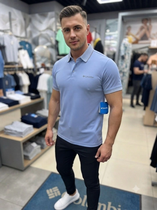 Erkaklar polo futbolkasi Columbia, 50% paxta, yozgi. Turkiyada ishlab chiqarilgan