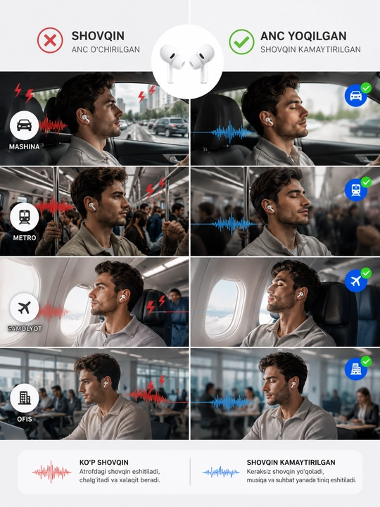 Simsiz quloqchinlar Pods Pro 2, iPhone va Android uchun naushniklar