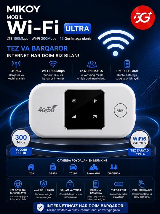 Cho'ntak Wi-Fi, router, sim kartalik wi fi router, 4G, LTE - 
