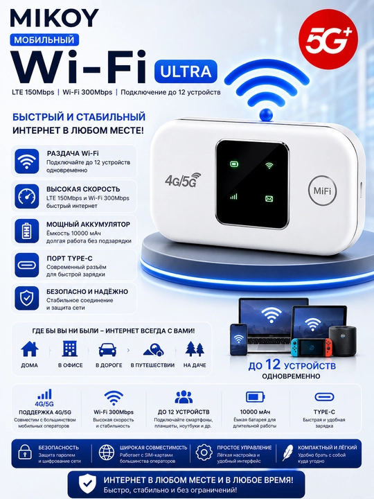 Cho'ntak Wi-Fi, router, sim kartalik wi fi router, 4G, LTE