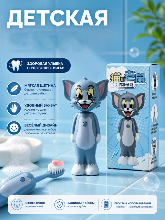 Tom va Jerry multfilmi bolalar tish cho'tkasi, yumshoq tuklar, yig'ib olinadigan dizayn - 